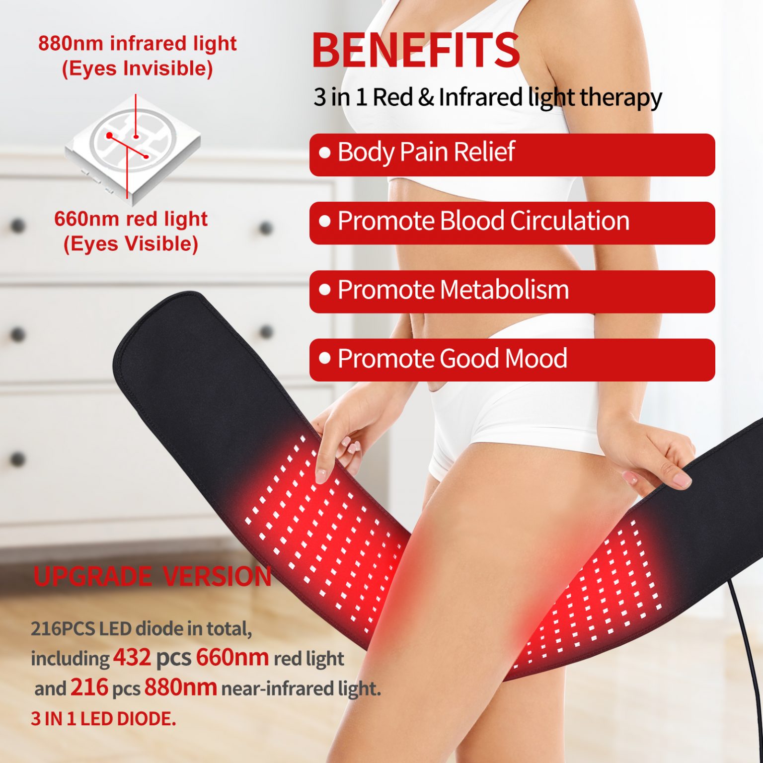 dgyao® Advanced 3 in 1 Red Light Therapy Device with 2 Modes For Waist & Back Pain DGYAO Red