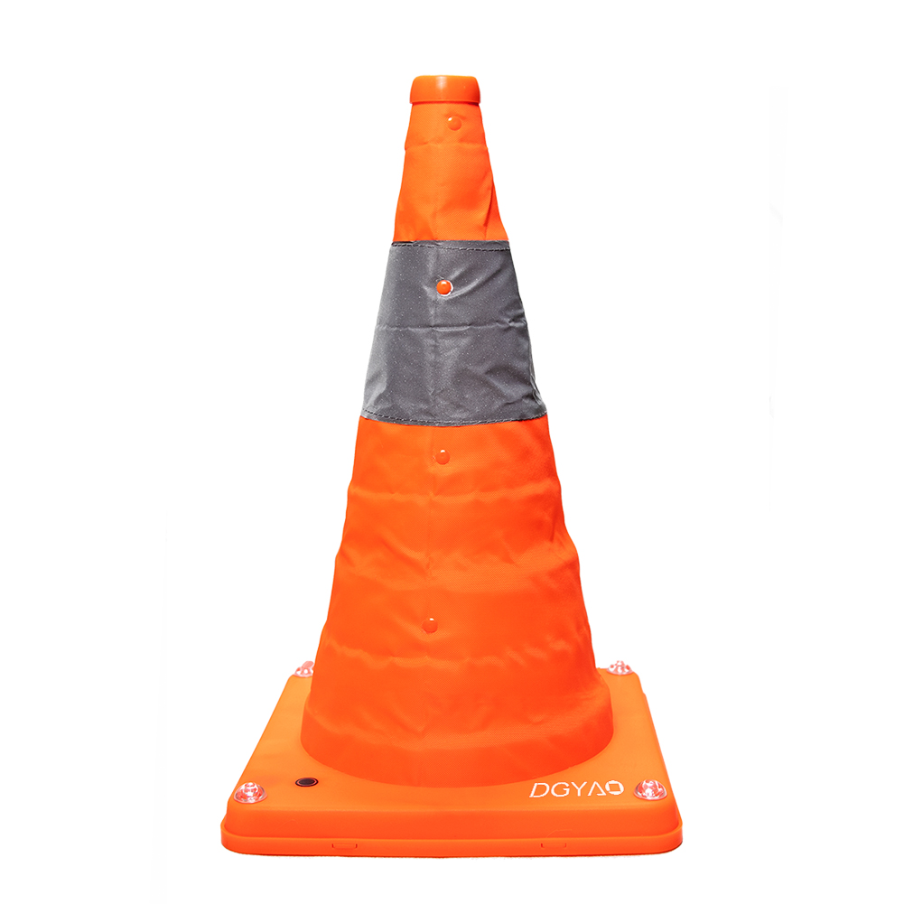 DGYAO Collapsible Roadside Emergency Cone with Reflective Strips & Flashing Red Strobe Light, Portable Retractable Warning Triangle Safety Kit for Car Breakdown, Truck, SUV